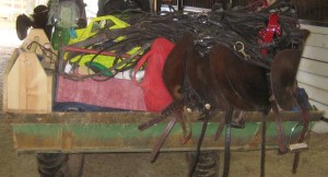 Using the John Deere wheelbarrow to unload.