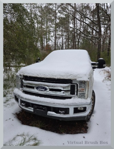 photo of truck covered with snow