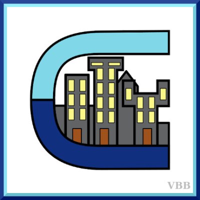 computer drawing with a two-tone blue letter C and the letters I, T, & Y in grey and yellow.