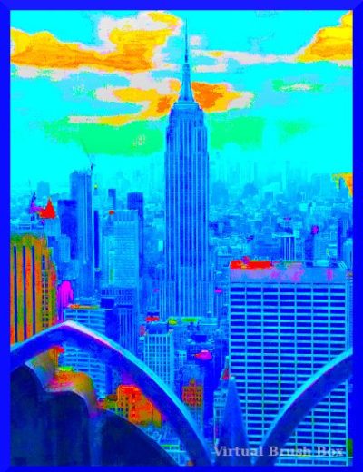 Photo of the Empire State Building with vibrant coloring
