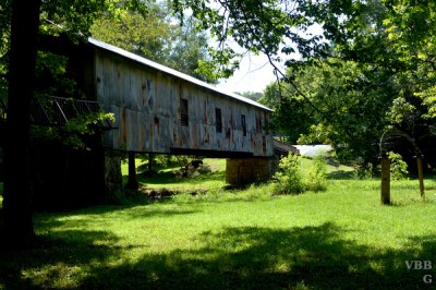 Photo of wooden bridge overt a grassy field and a stream