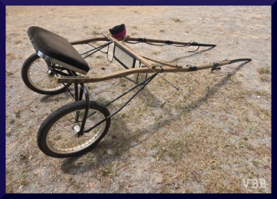 Photo of a two-wheeled horse cart waiting for horse
