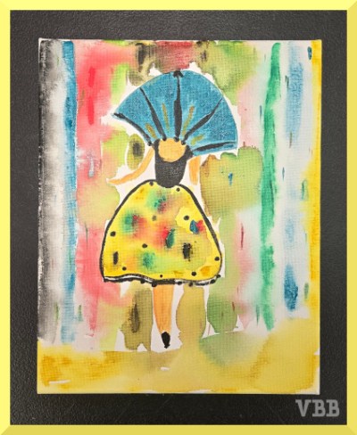 photo of acrylic painting of woman walking