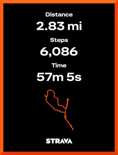 Strava map for a 2.83 mile walk