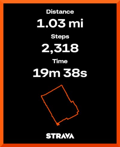 Strava map of 1.03 mile walk