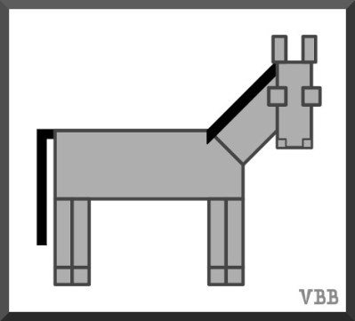 Computer drawing of horse made from rectangles, grey