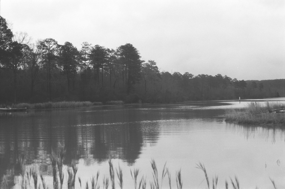 Black and white photo of an inlet.