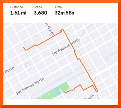 Strava map of 1.61 mile walk