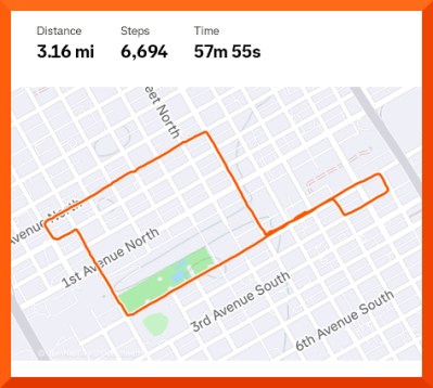 Strava map of 3.16 mile walk