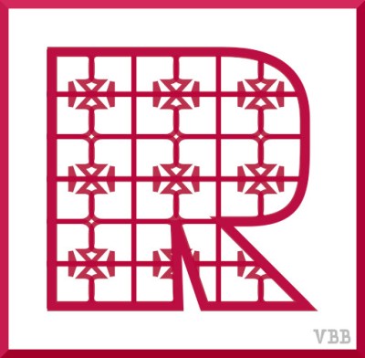 computer graphic of the letter R, filled with the letter R