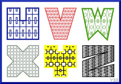 computer graphic of the letters U through Z, filled with the same letter