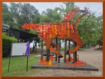 Photo of a horse statue made out of cardboard