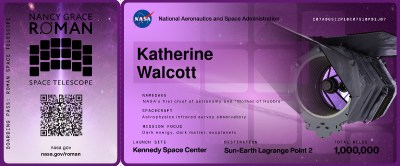 Mock up of a boarding pass from NASA for the Nancy Grace Roman Space Telescope