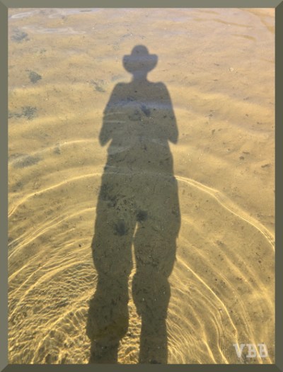 Photo of a person's shadow in expanding ripples of water