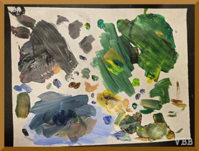 Photo of a piece of paper covered with paint smears.