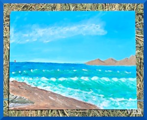 Photo of a painting of a seascape.