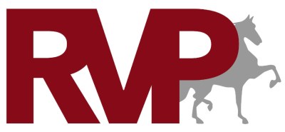 Red RVP letters next to gray horse logo