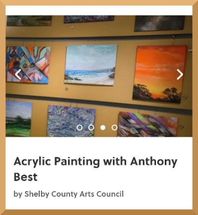 Screenshot with photo of paintings in the top half and class & location text in the bottom half.
