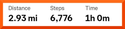 Strava numbers to go with map. Distance 2.93 miles. Steps 6,776. Time 1 hour.