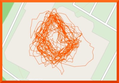 Strava map of indoor walk in multiple laps.